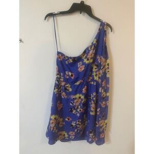 Mac + Jac Blue Floral One Shoulder Mini Dress XL Asymmetrical Summer Party